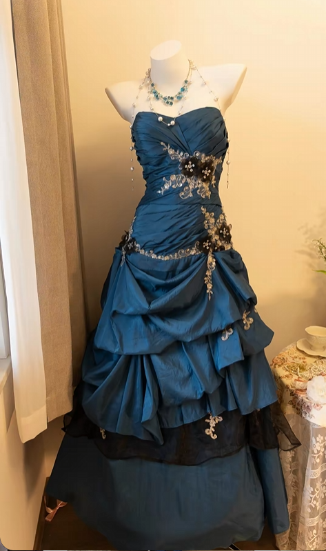 Strapless Teal A Line Retro Prom Dress Birthday Dress P1946