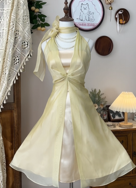 Halter A Line Short Yellow Homecoming Dress P1482