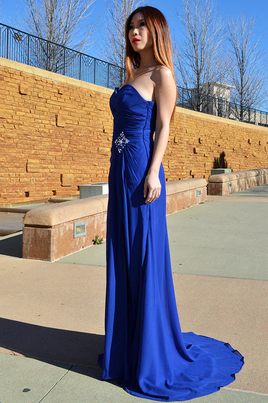 A-Line Sweetheart Beaded Blue Long Prom Dress P743