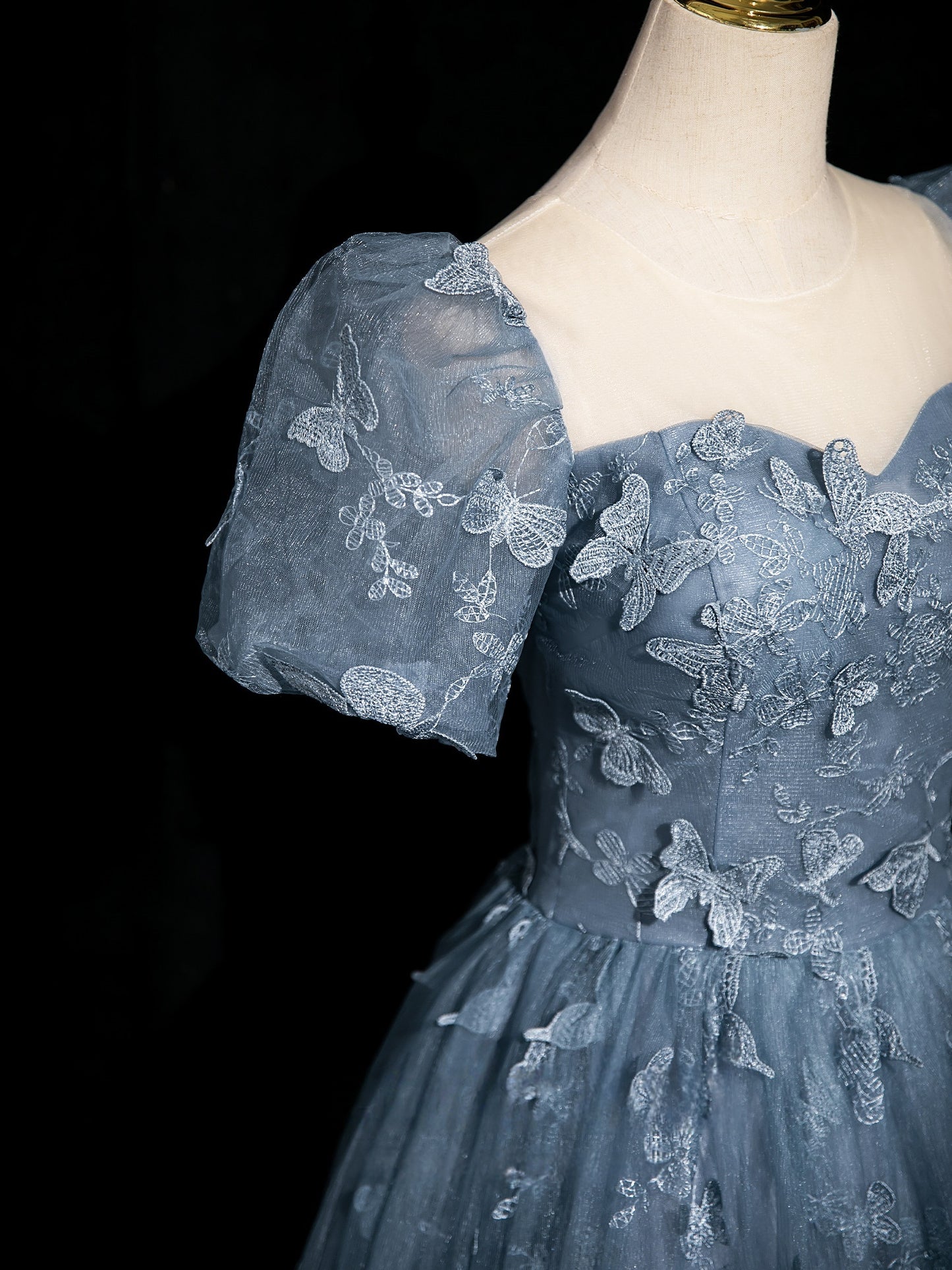 A Line Blue Prom Dress Evening Gown with Butterfly Princess Birthday Dress P1191