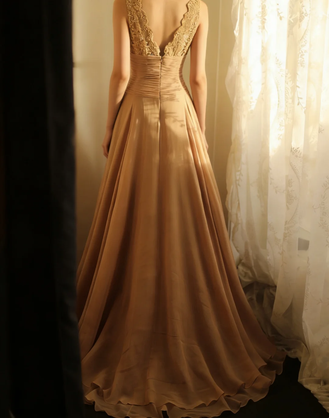 A Line Chiffon V Back Wedding Guest Dress Formal Wedding Guest Dress With Appliques P687