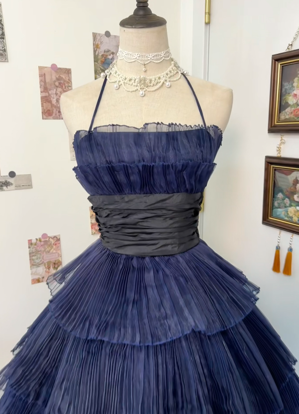 A Line Navy Blue Birthday Dress Pleated Short Homecoming Dress P1447