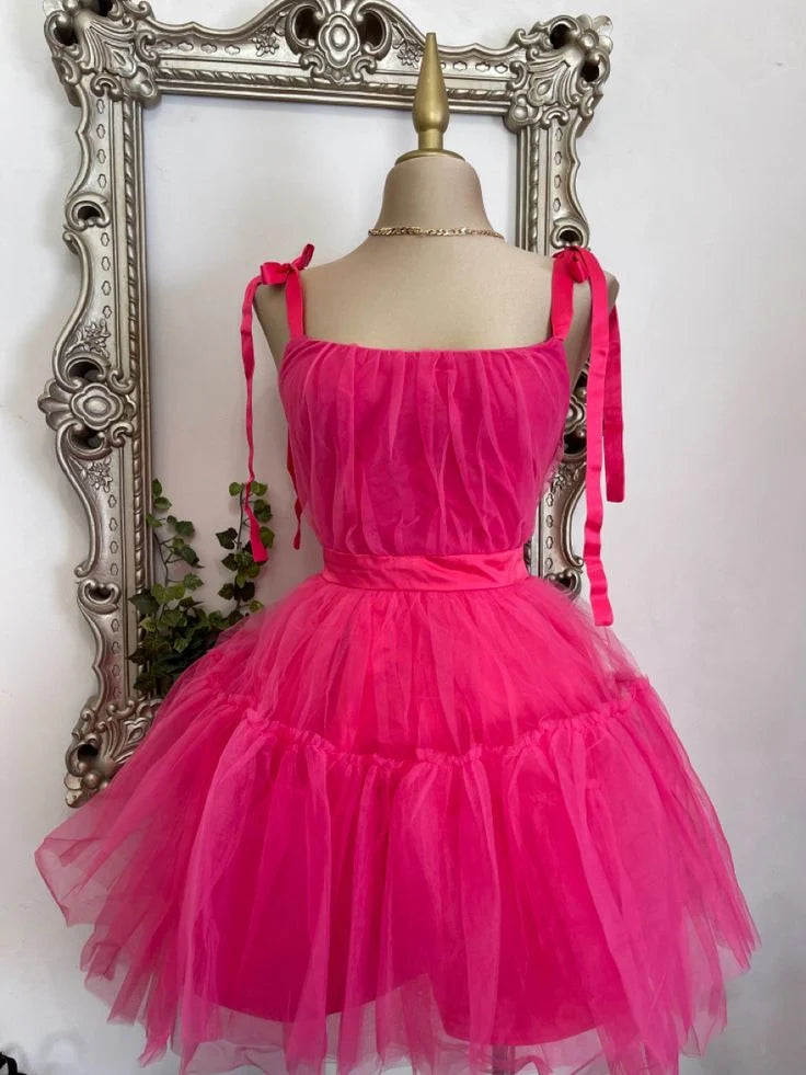 A Line Pink Tulle Homecoming Dress Short Birthday Dress P2153