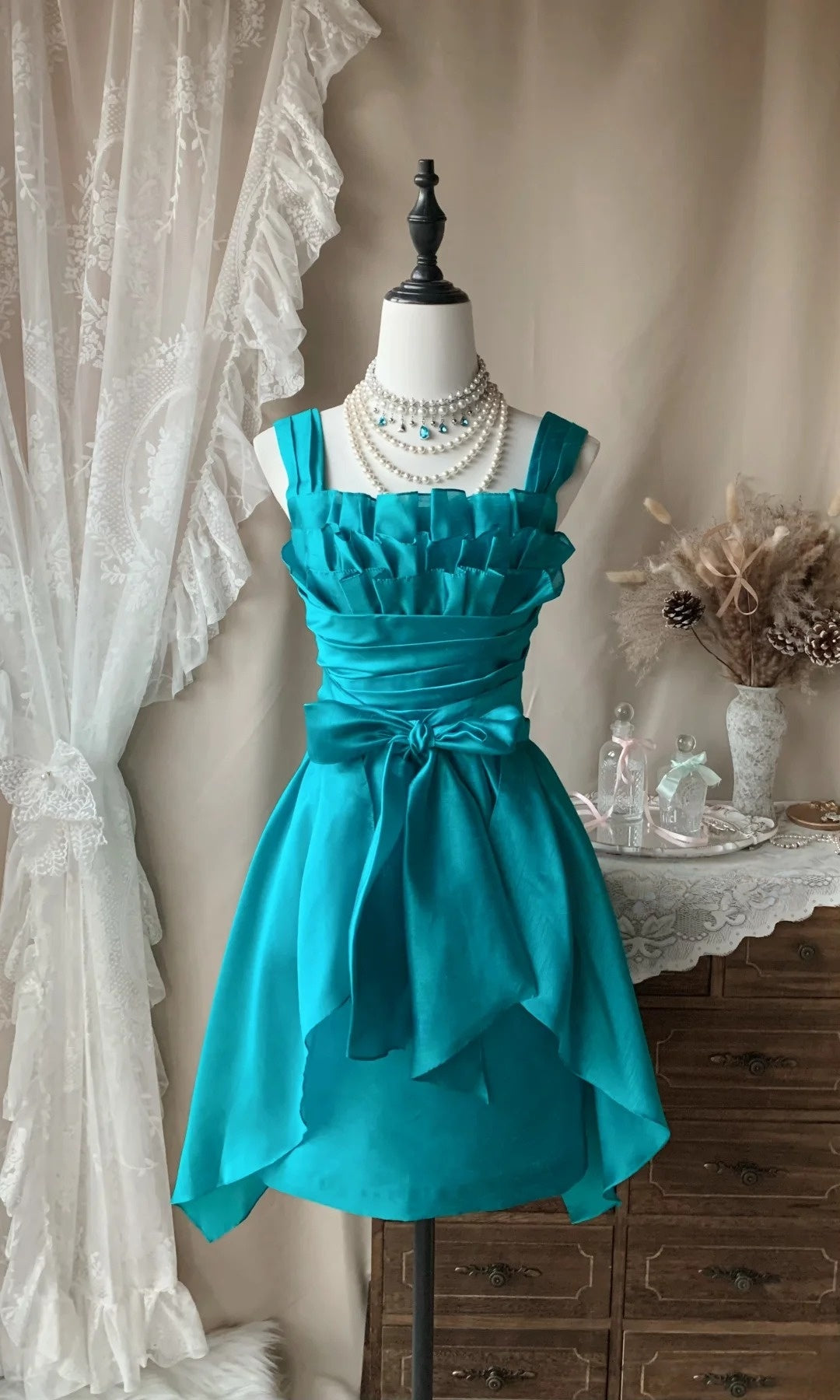 A Line Teal Chiffon Ruffled Short Homecoming Dress P1366