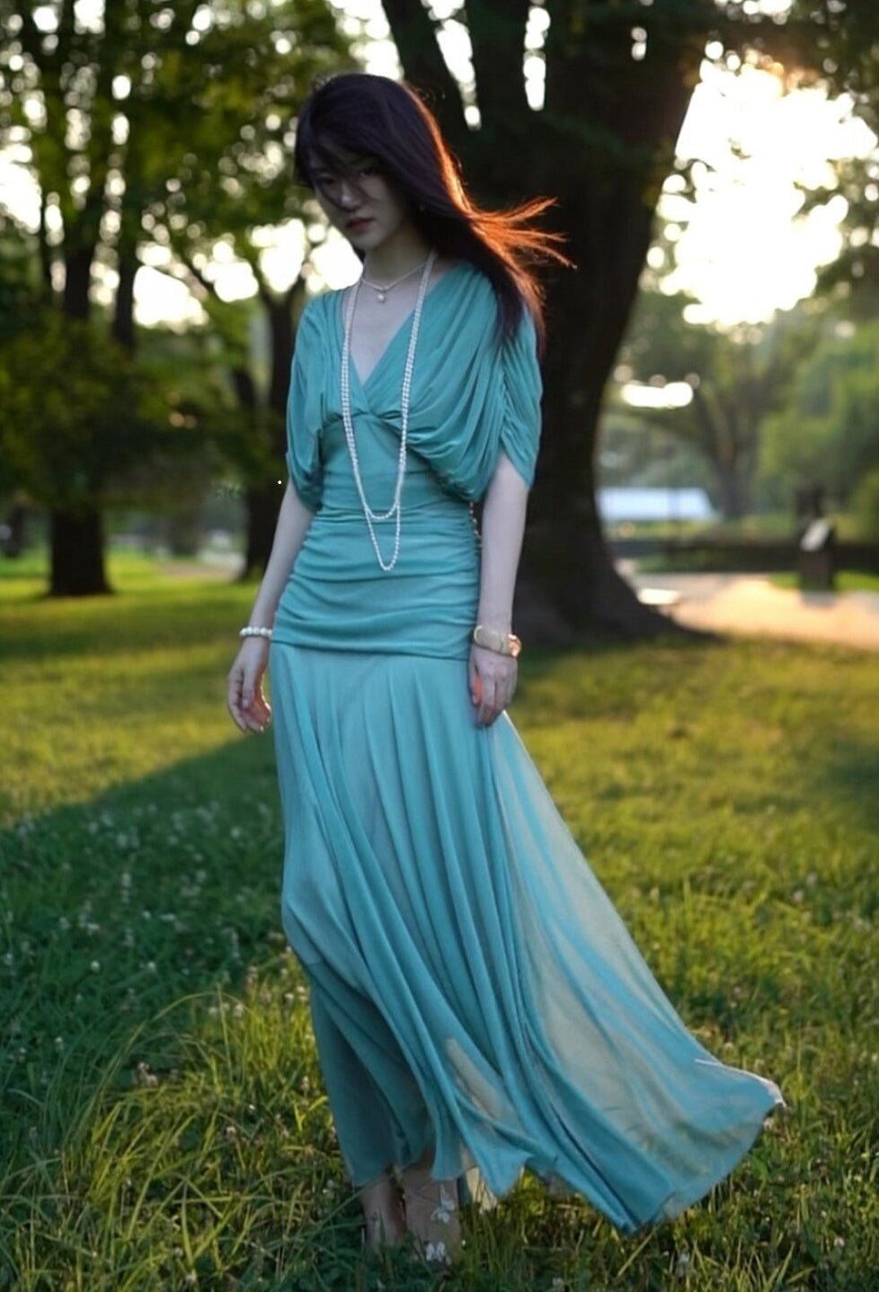 Aqua Blue A Line Wedding Guest Dress V Neck Formal Dress P700