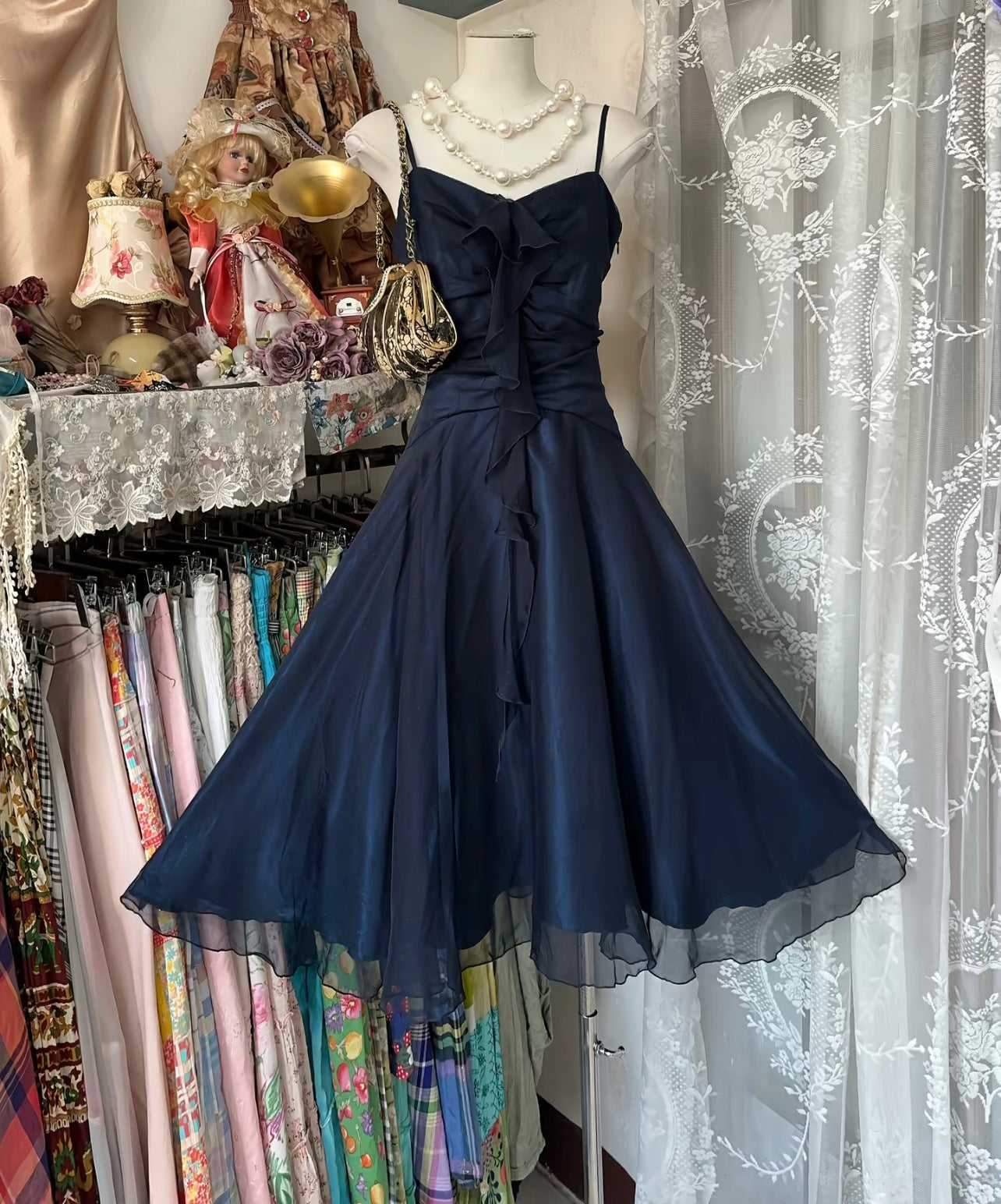 Spaghetti Straps A Line Navy Blue Short Dress Formal Party Dress P479