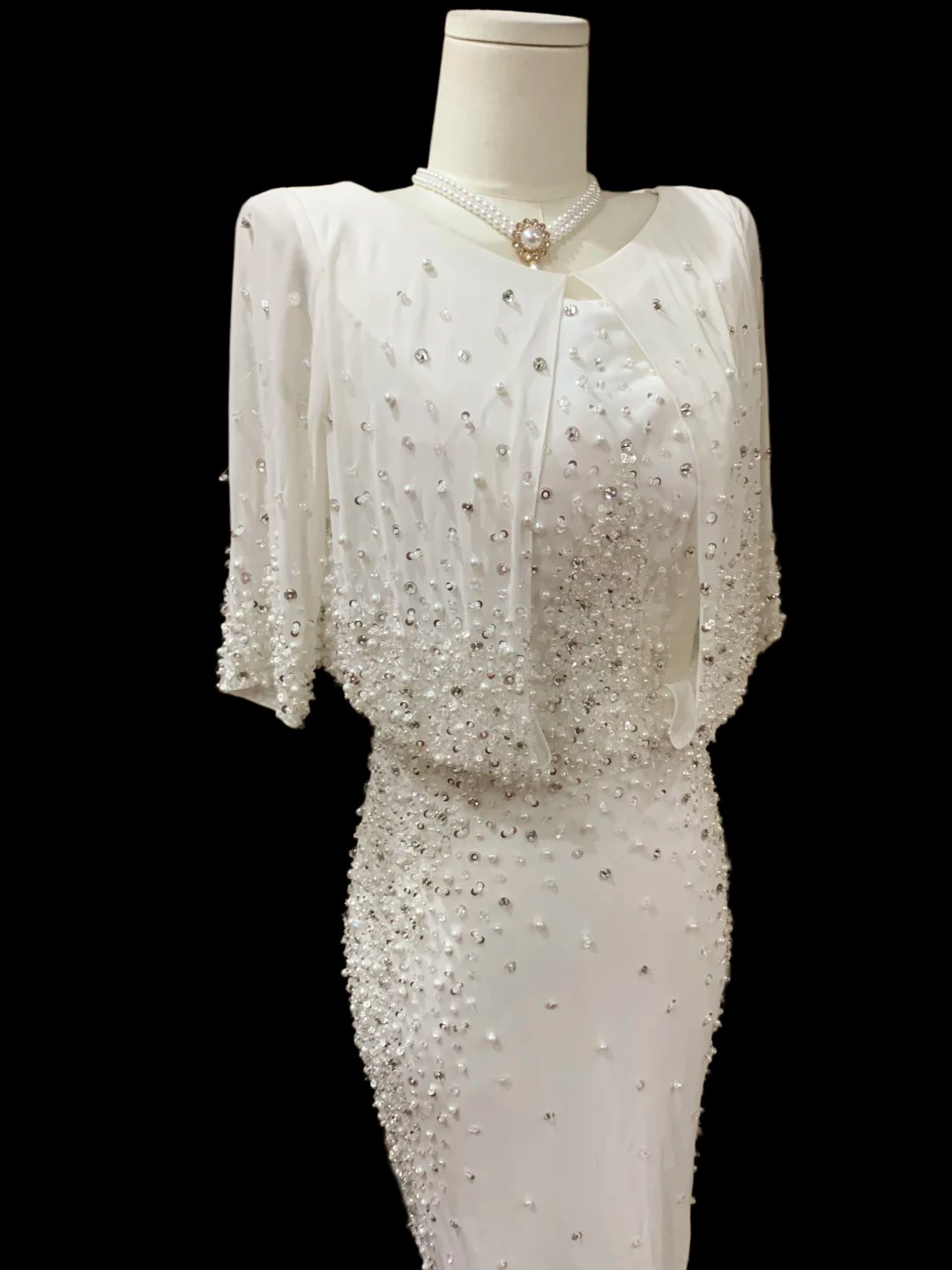 Beaded White Mermaid Wedding Dress For Bridal Modest Evening Dress P803