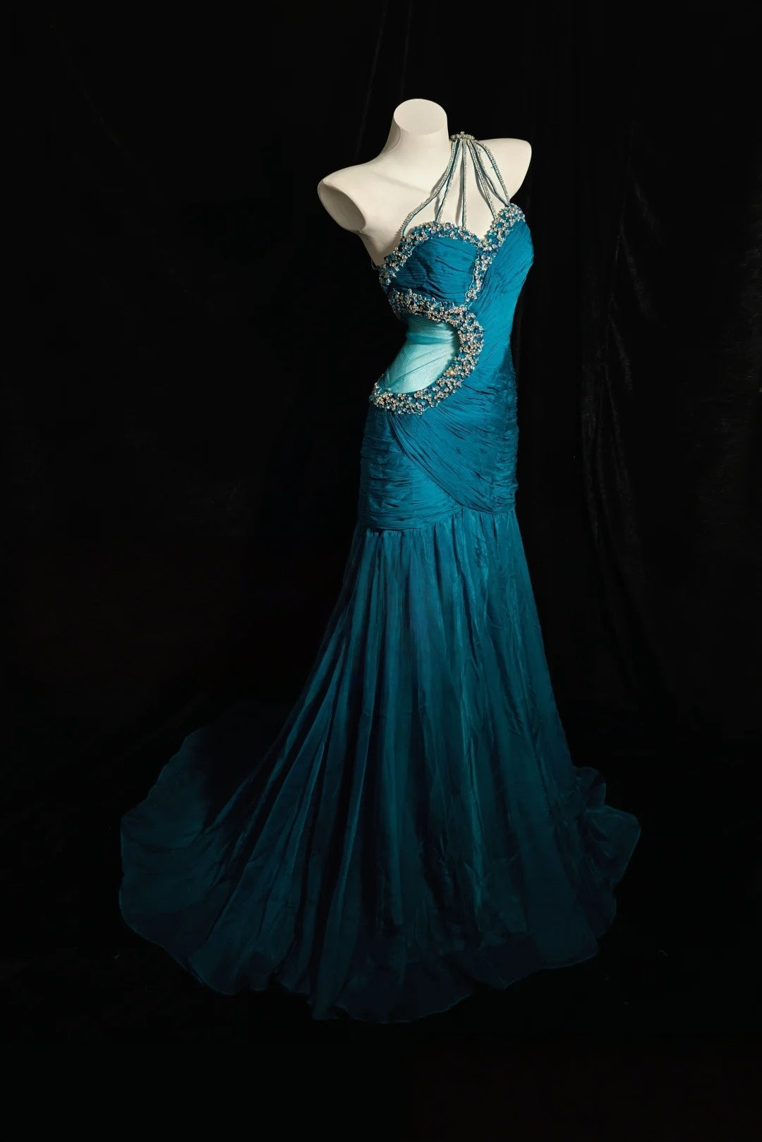 Beaded One Shoulder Teal Mermaid Prom Dress Beaded Evening Gown P2661