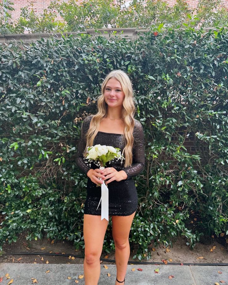 Black Sequin Sheath Short Homecoming Dress With Long Sleeves P1498
