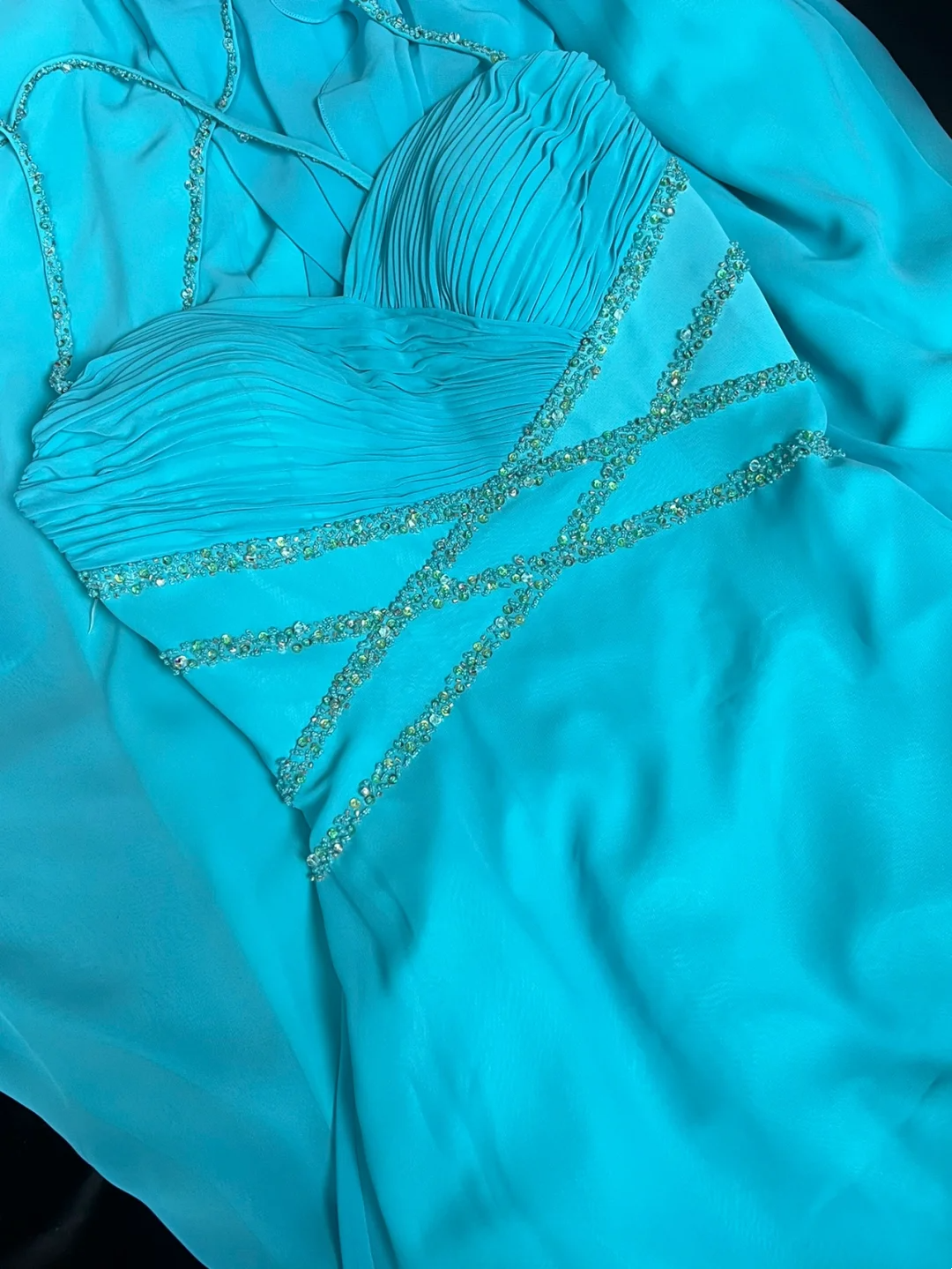 Blue Chiffon A Line Formal Prom Dress Sequin Wedding Guest Dress P1197