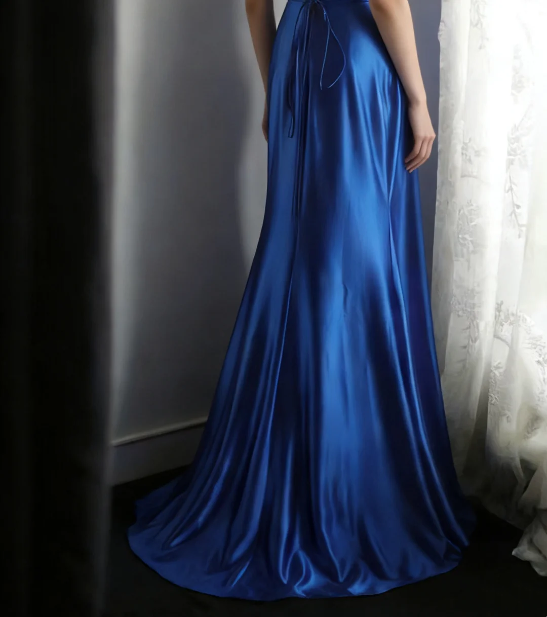 Blue Mermaid Satin Prom Dress Sexy Formal Evening Dress P684
