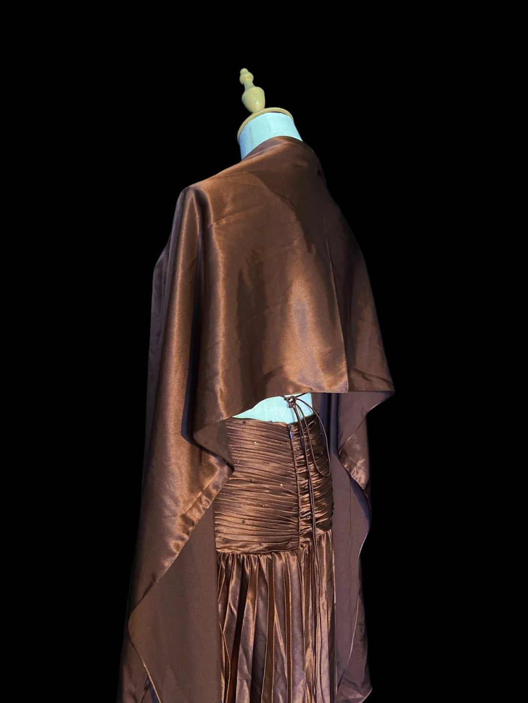 Brown Satin Pleated Long Prom Dress Spaghetti Straps A Line Evening Dress P927