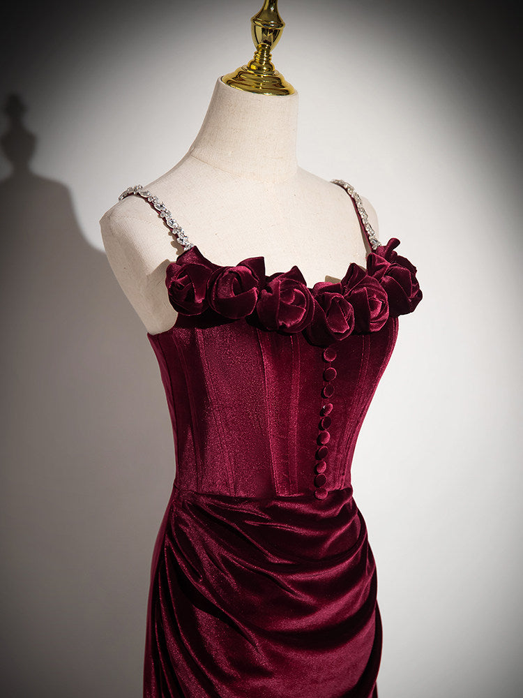 Burgundy Velvet Sheath Prom Dress Formal Evening Gown P1238