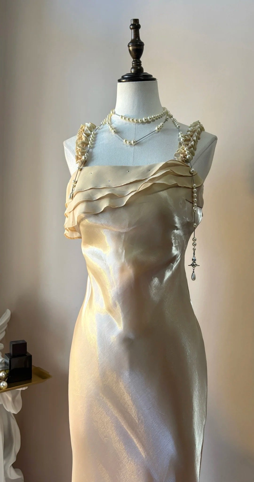 Champagne Gold Mermaid Prom Dress Ruffled Evening Dress P1324