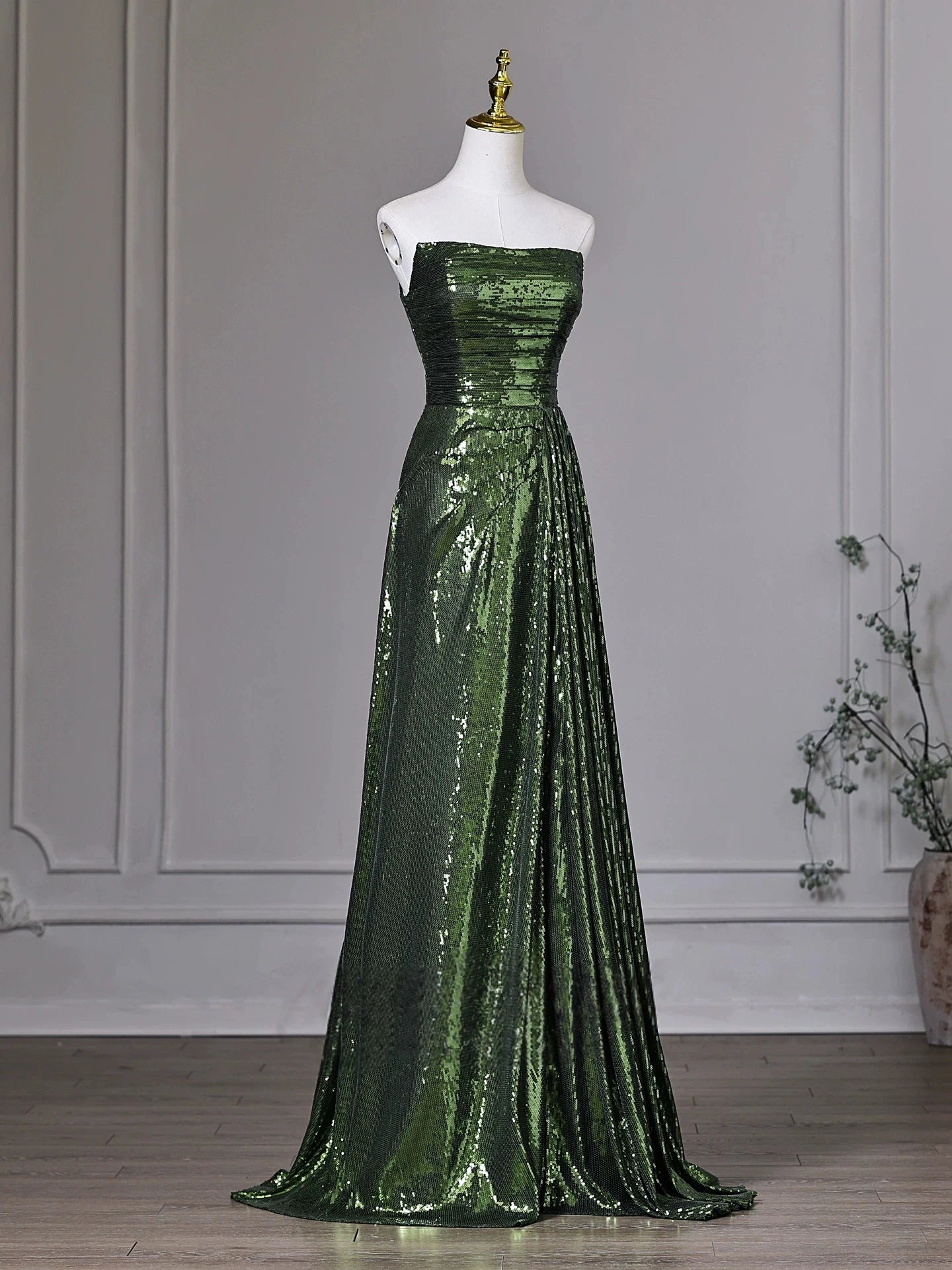 Emerald Green A Line Sequin Prom Dress Formal Evening Gown P1405