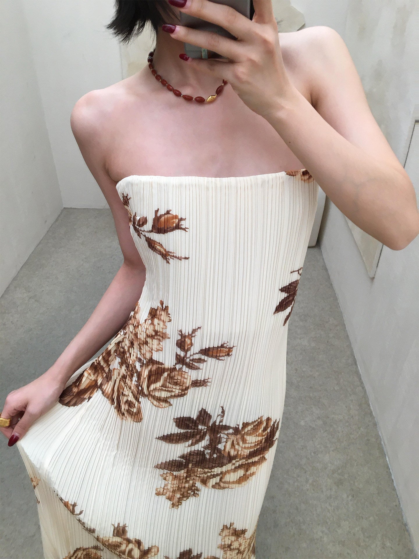 Floral Print Strapless Dress Sheath Birthday Dress L76
