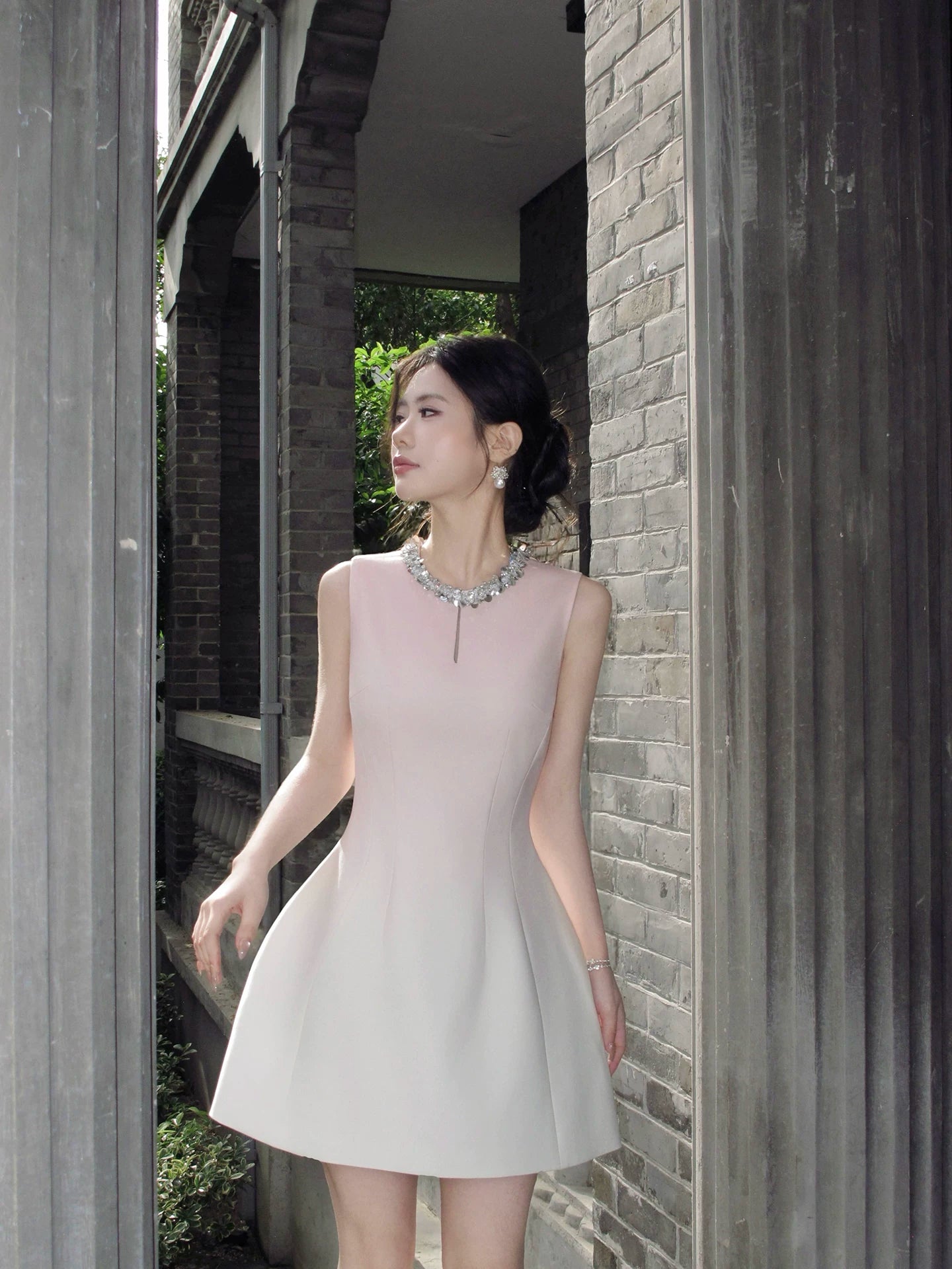 French-style Pink Gradient Sleeveless Birthday Party Dress L154