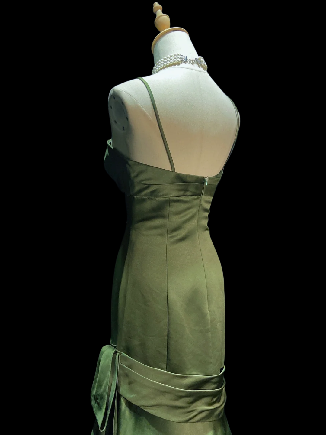 Green Satin Mermaid Long Prom Dress Spaghetti Straps Evening Dress P926