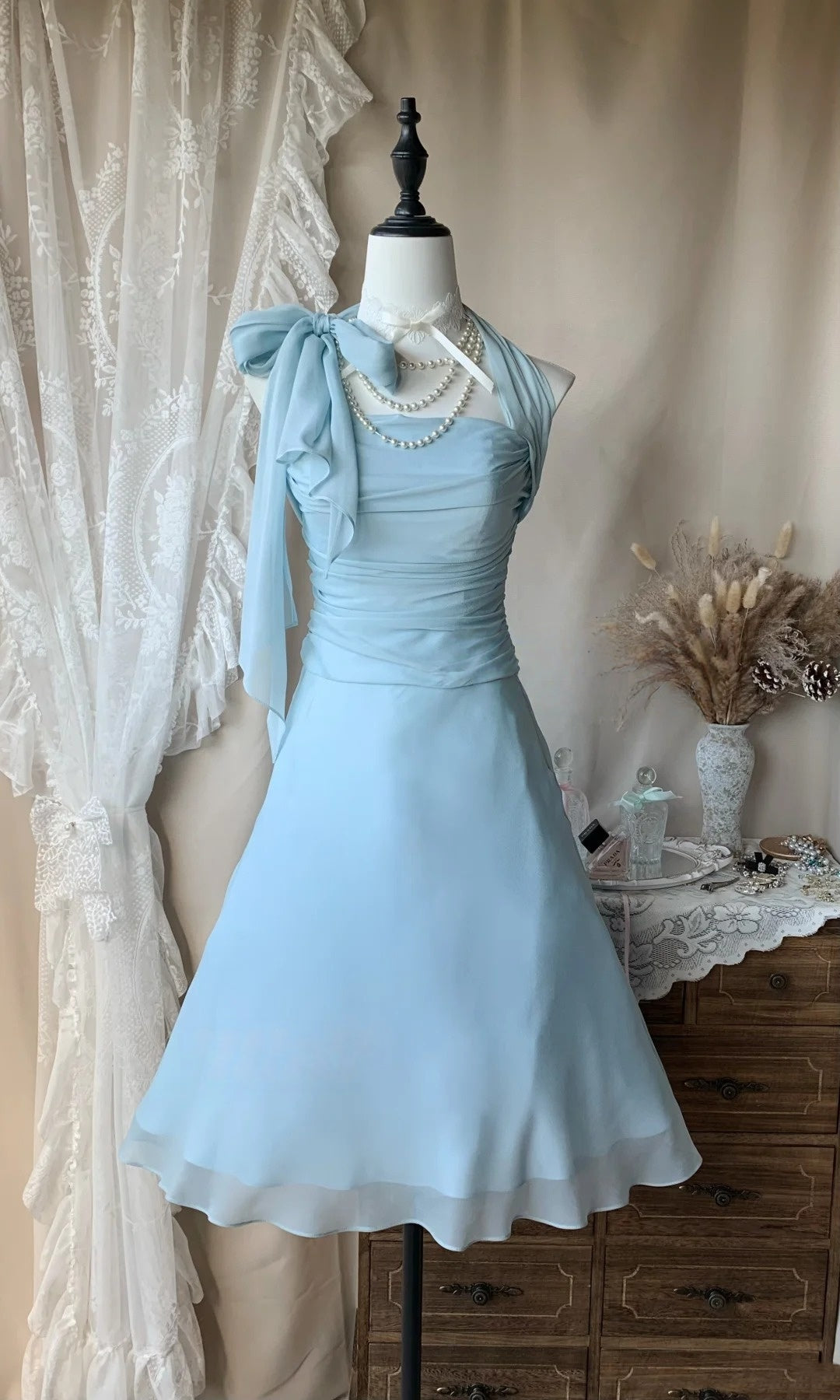 Halter A Line Blue Short Birthday Dress Homecoming Dress P1374