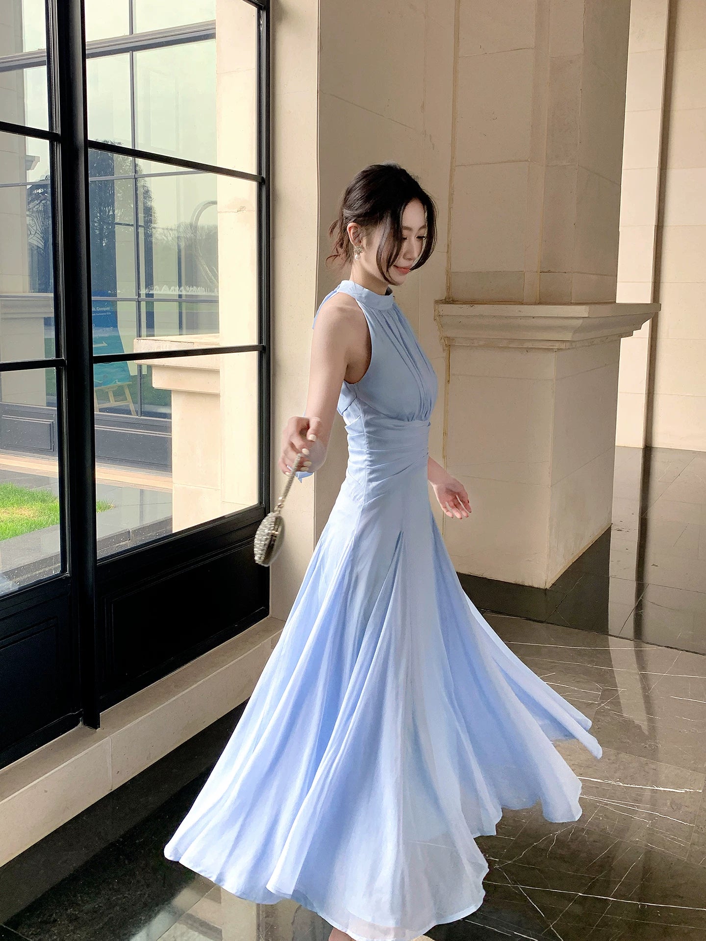 Halter A Line Blue Wedding Guest Dress Bridesmaid Dress P1393