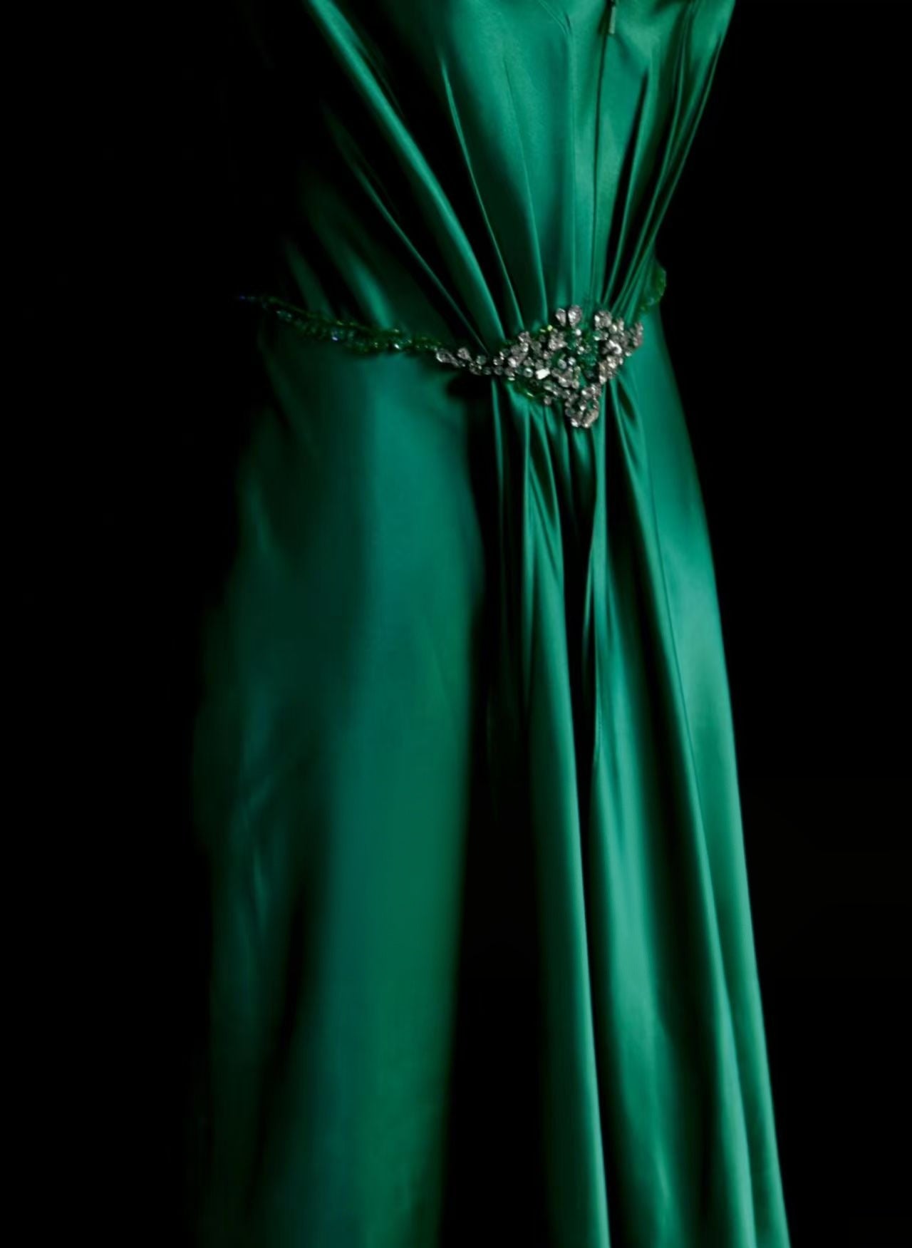 Halter A Line Green Satin Formal Prom Dress Beaded Evening Gown P2097
