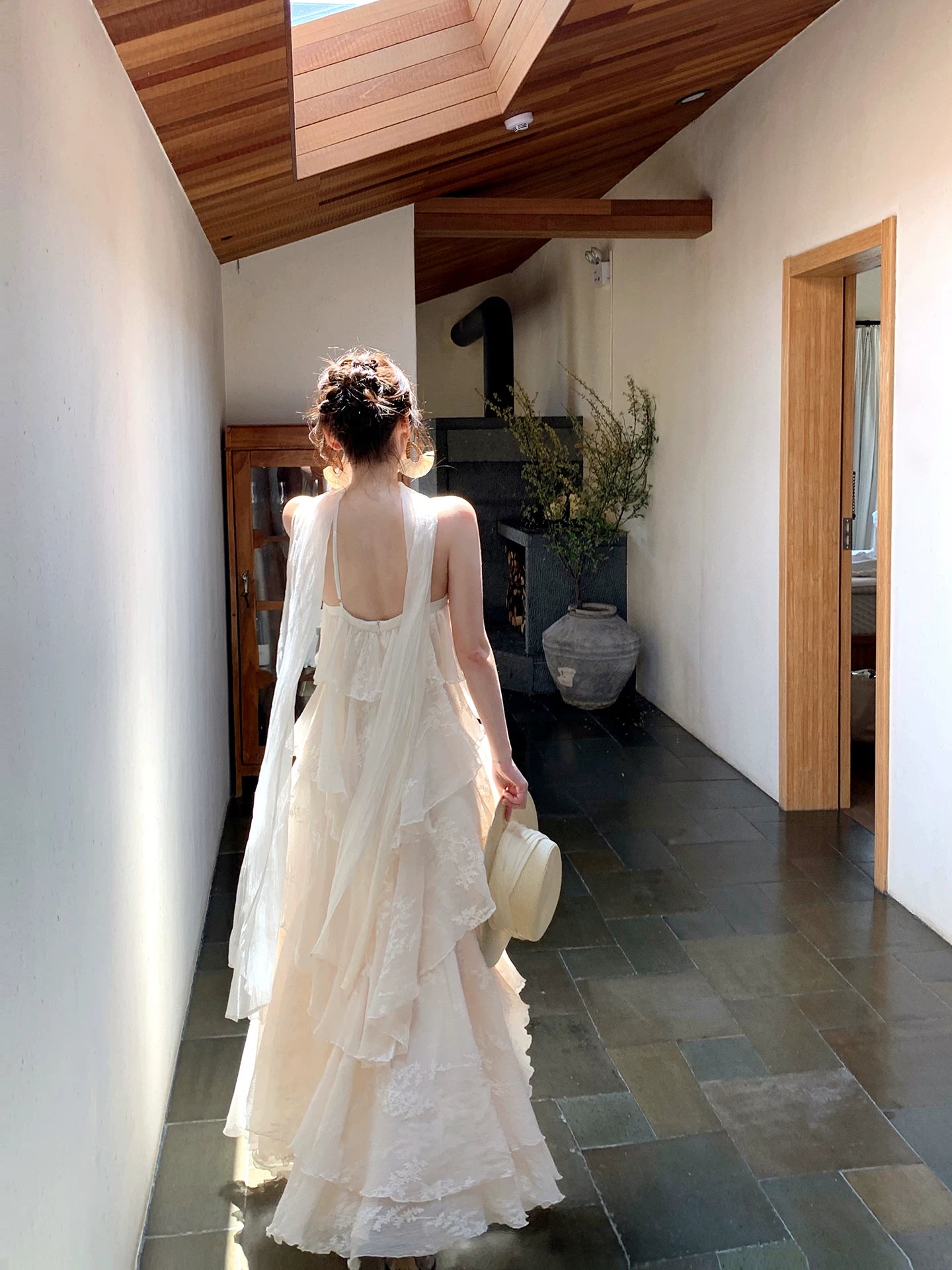 Halter A Line Lace Wedding Dress Layered Formal Dress L89