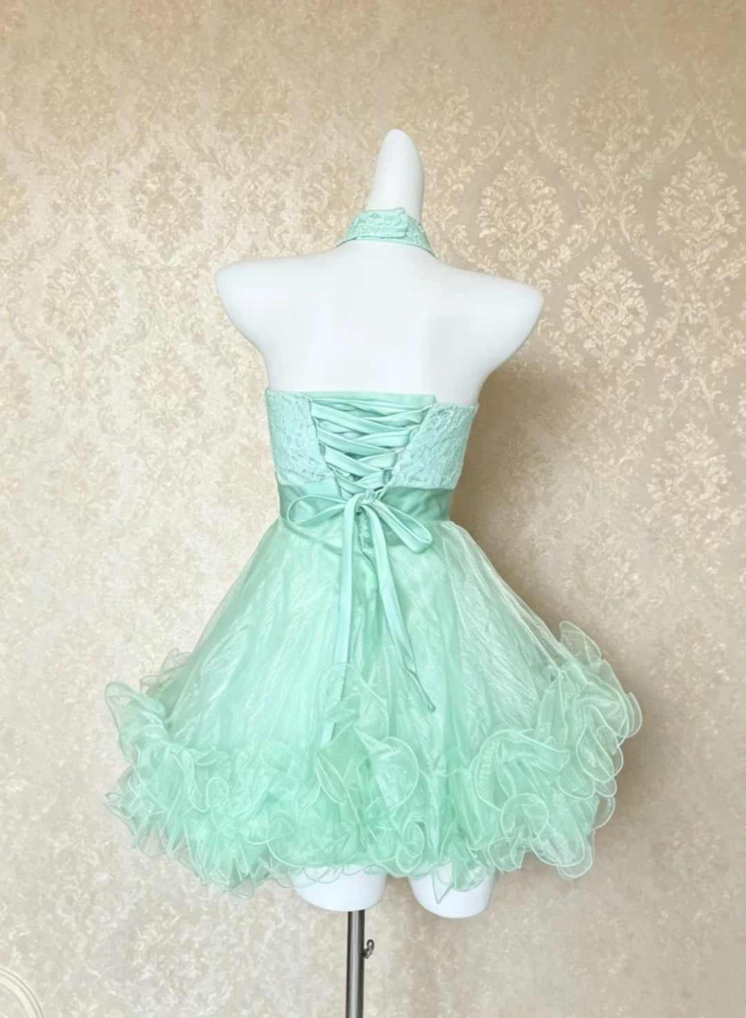 Halter A Line Mint Green Homecoming Dress Short Party Dress P1317