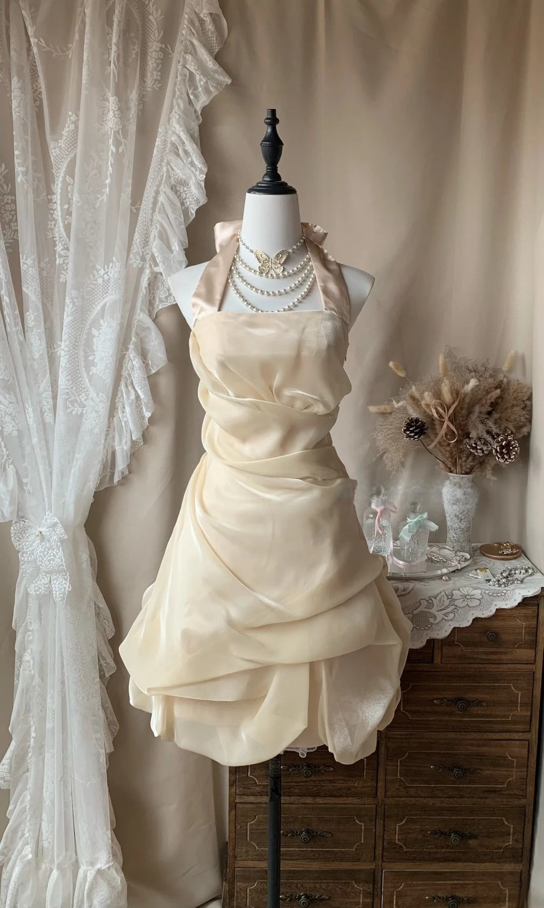 Halter A Line Organza Short Homecoming Dress P1376