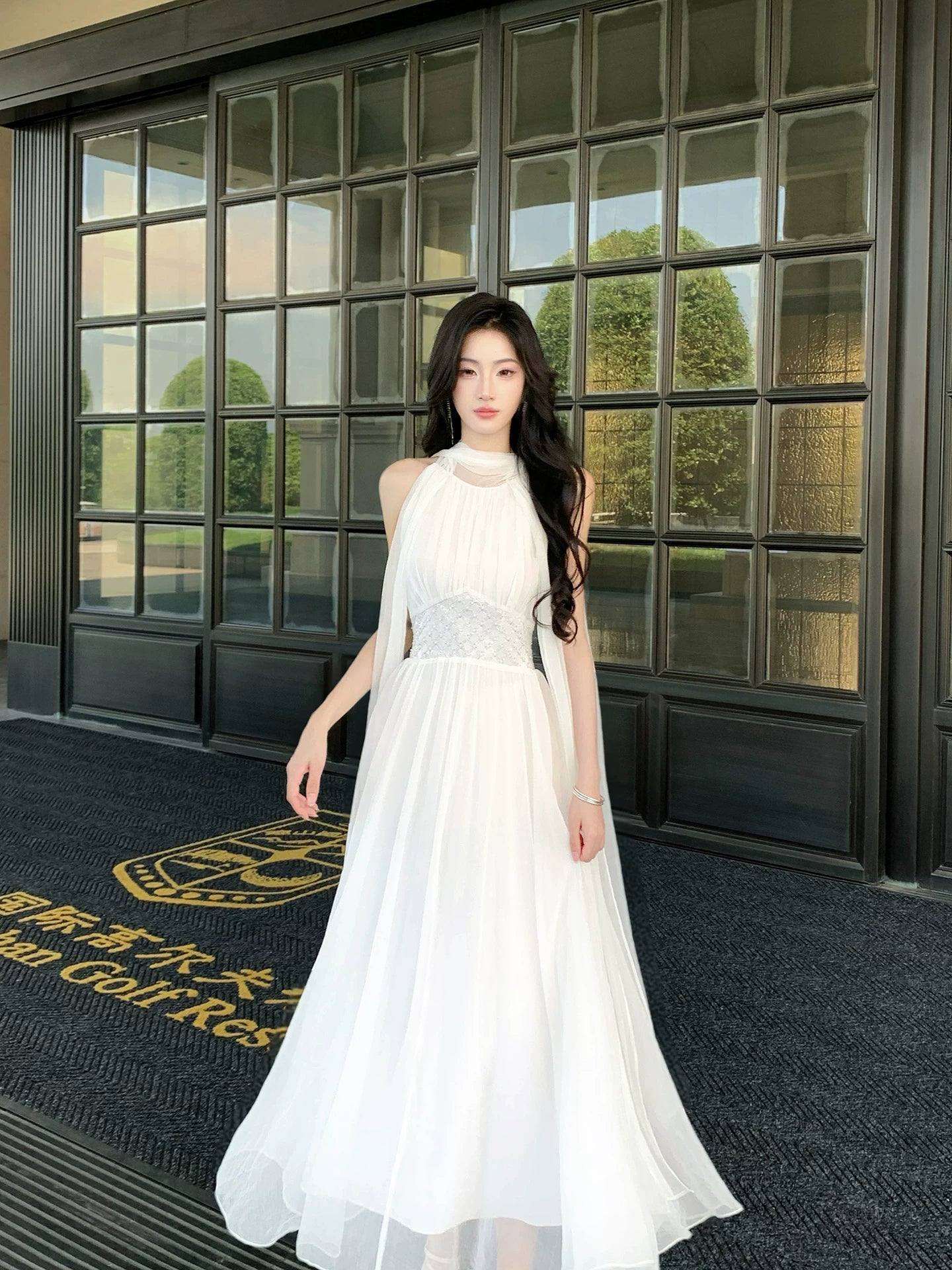 Halter A Line White Wedding Dress Summer Tulle Dress P1516