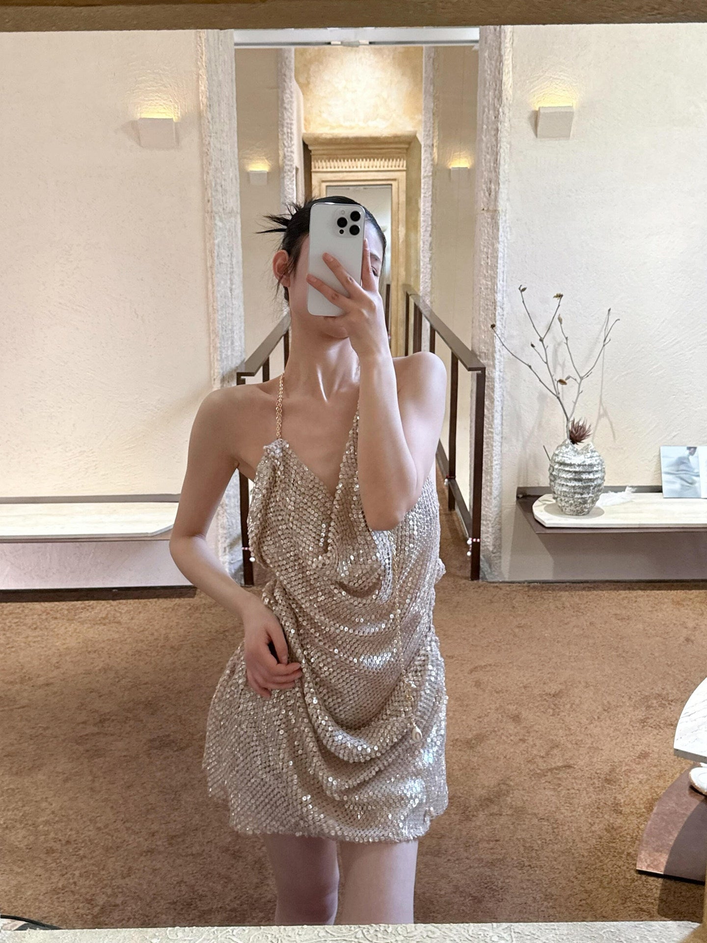 Halter Sequin Short Birthday Dress Sparkle Party Dress L79