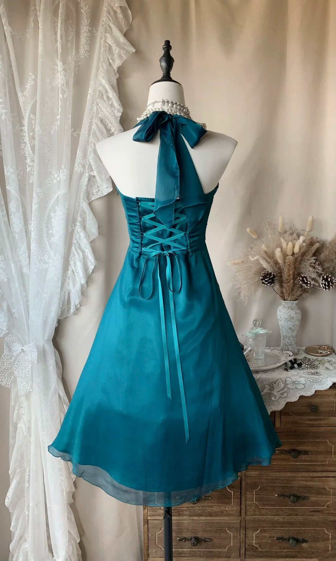 Halter Turquoise A Line Homecoming Dress Short Party Dress P1513