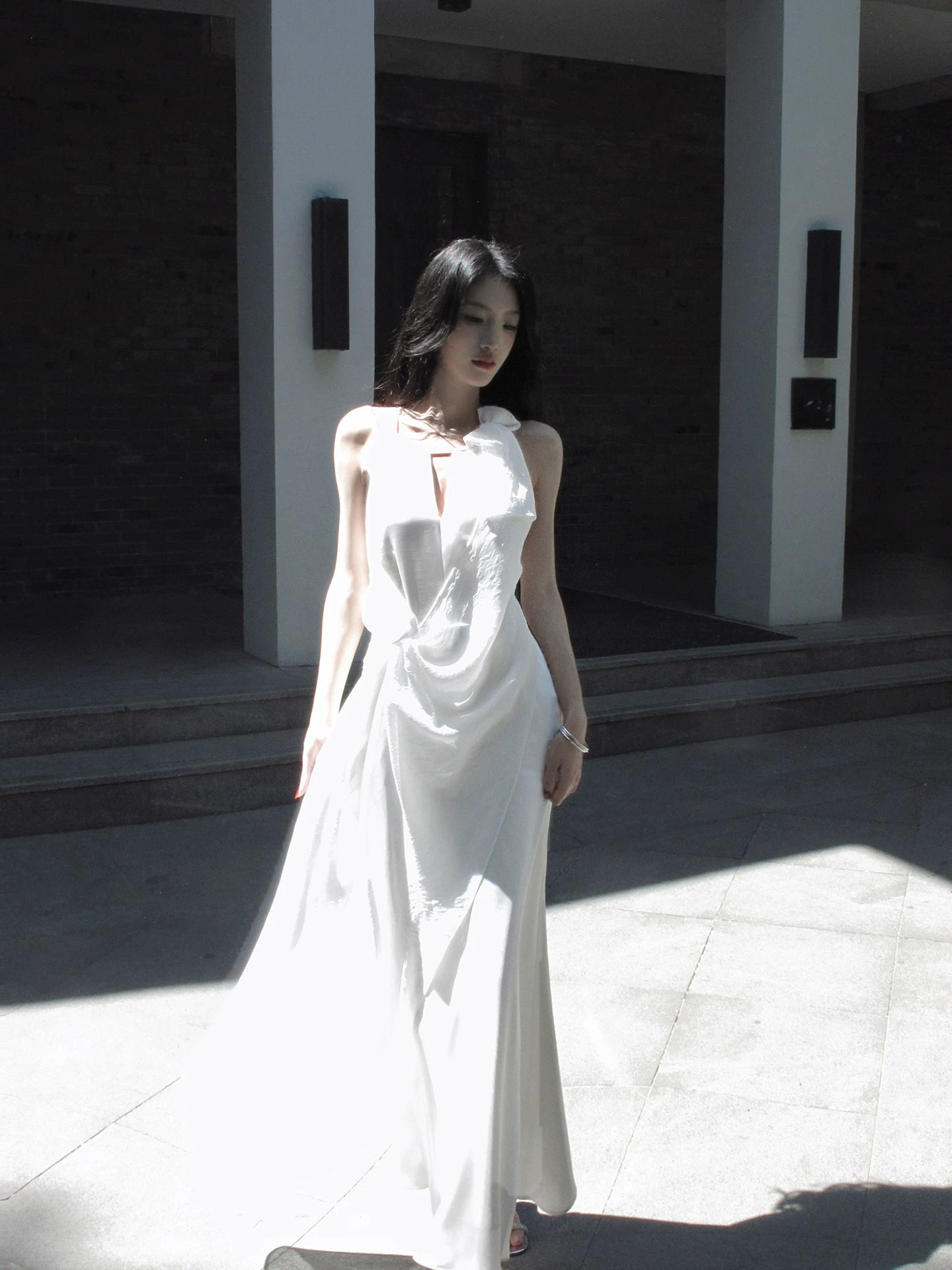 Halter White Mermaid Evening Dress P1644
