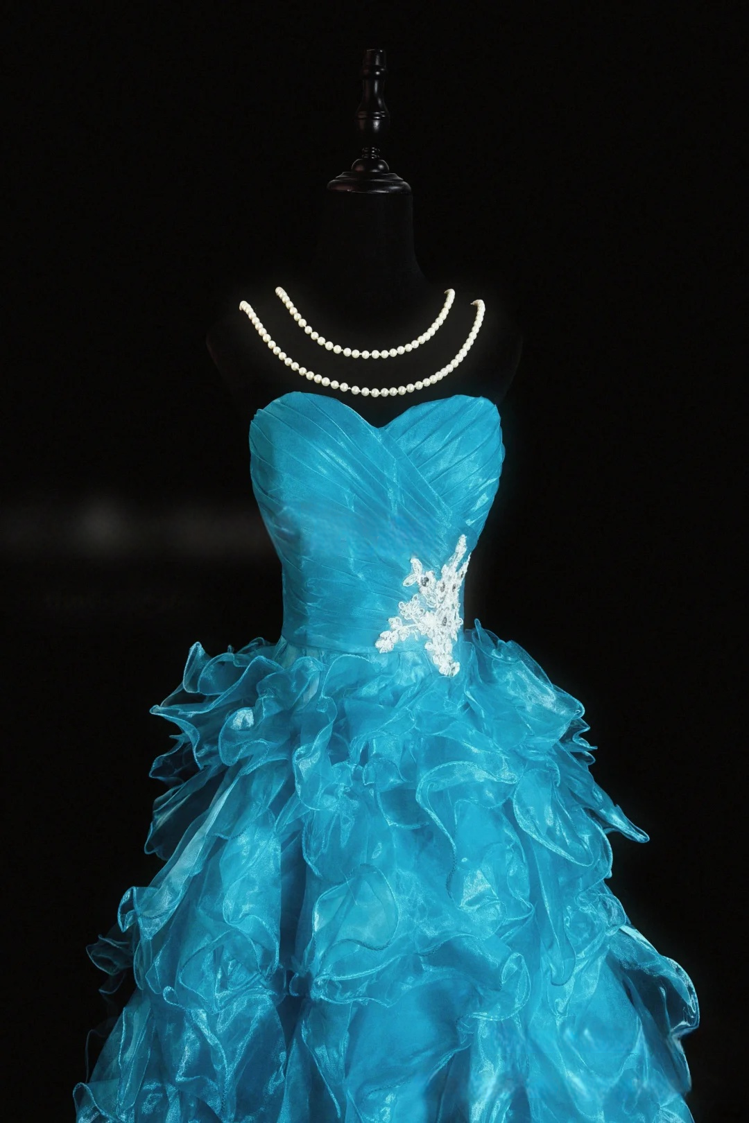 Sweetheart Blue Ruffled Prom Dress A Line Organza Formal Dress P511