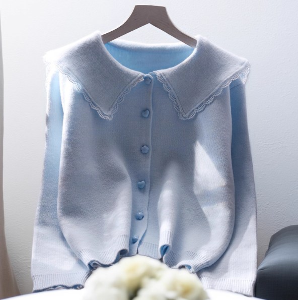 Women's Loose Lace Doll Collar Sweater Coat Sweet Knitted Top for Autumn L16