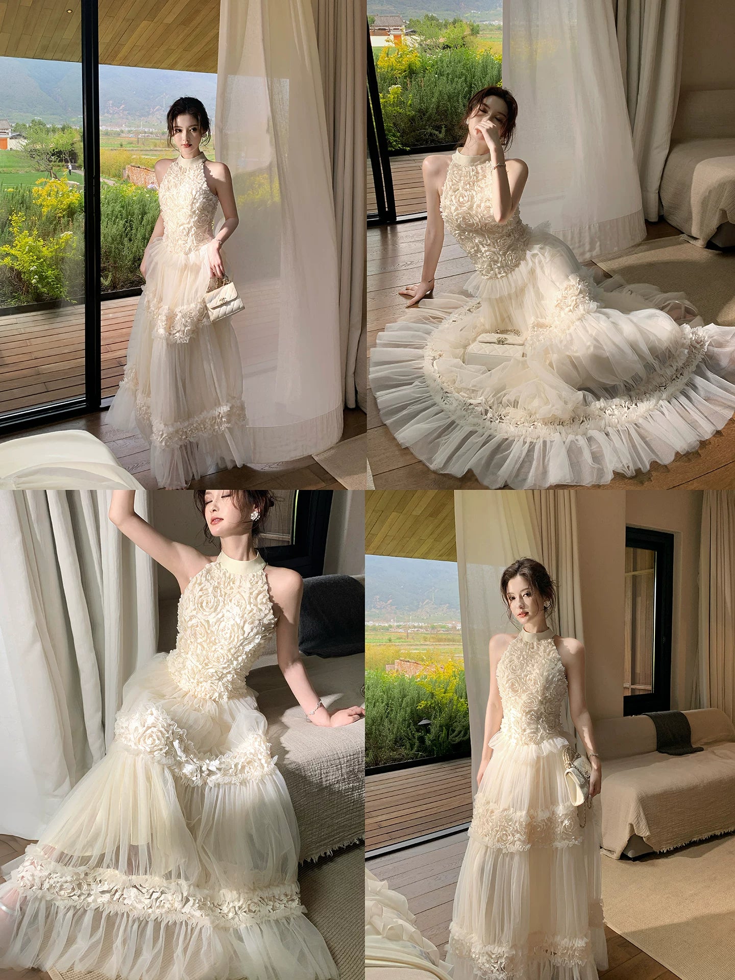 Lace Sleeveless A Line Birthday Dress Flower Wedding Dress L155