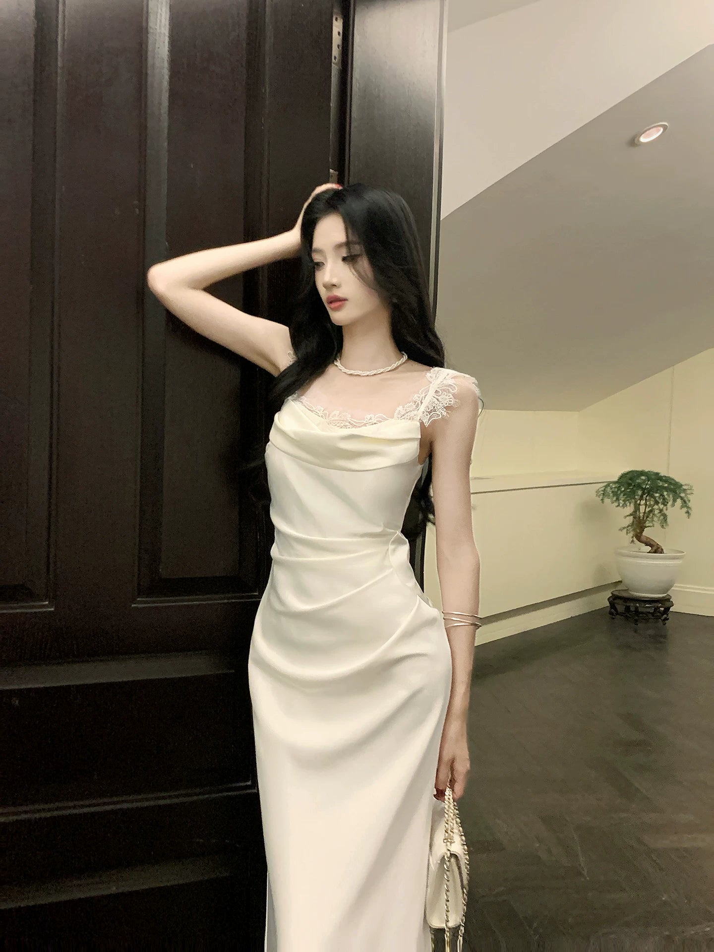 Lace Straps Mermaid Satin Evening Dress Sexy Birthday Dress P1655