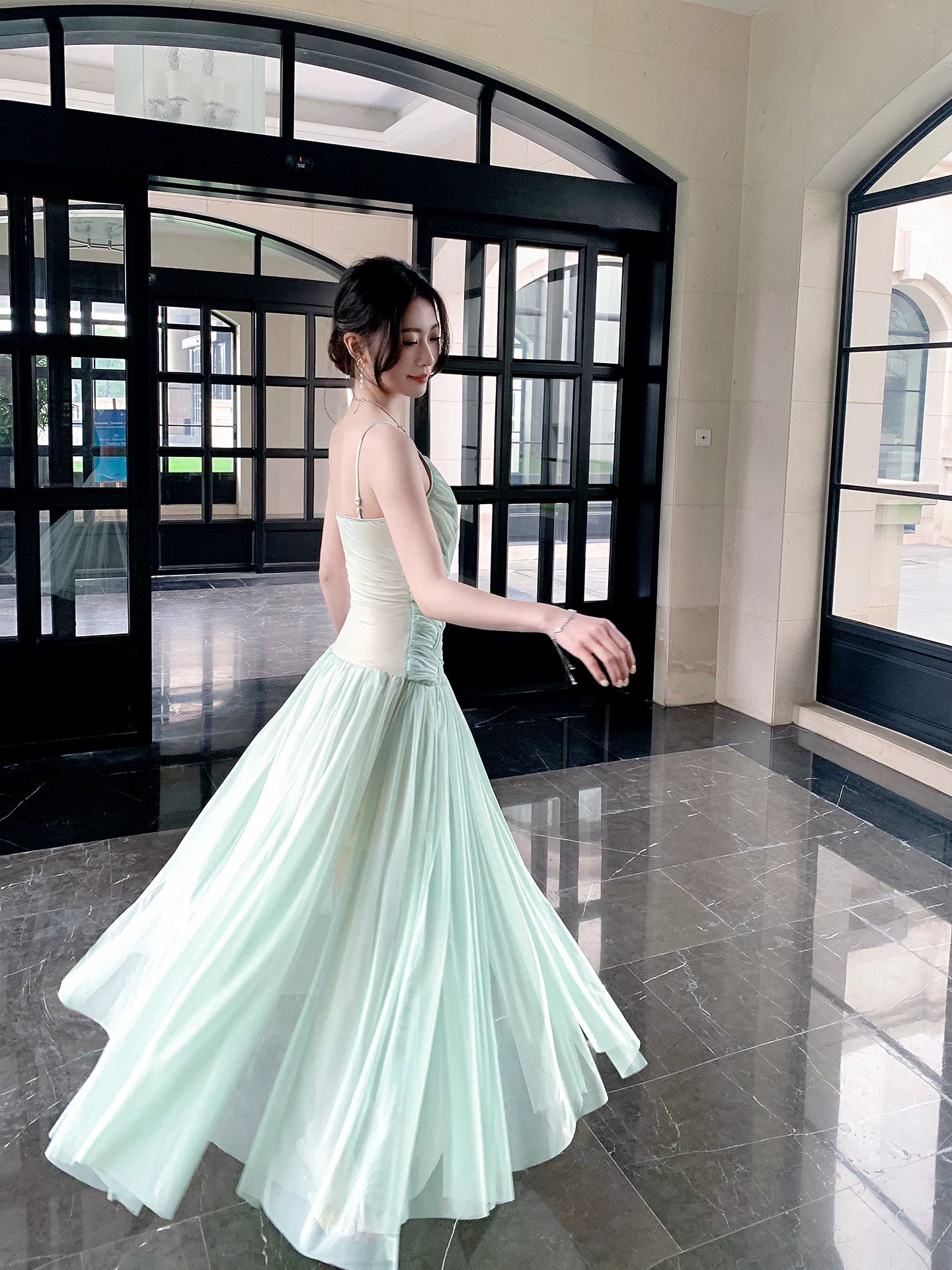 Mint Green A Line Chiffon Prom Dress Formal Wedding Guest Dress L107