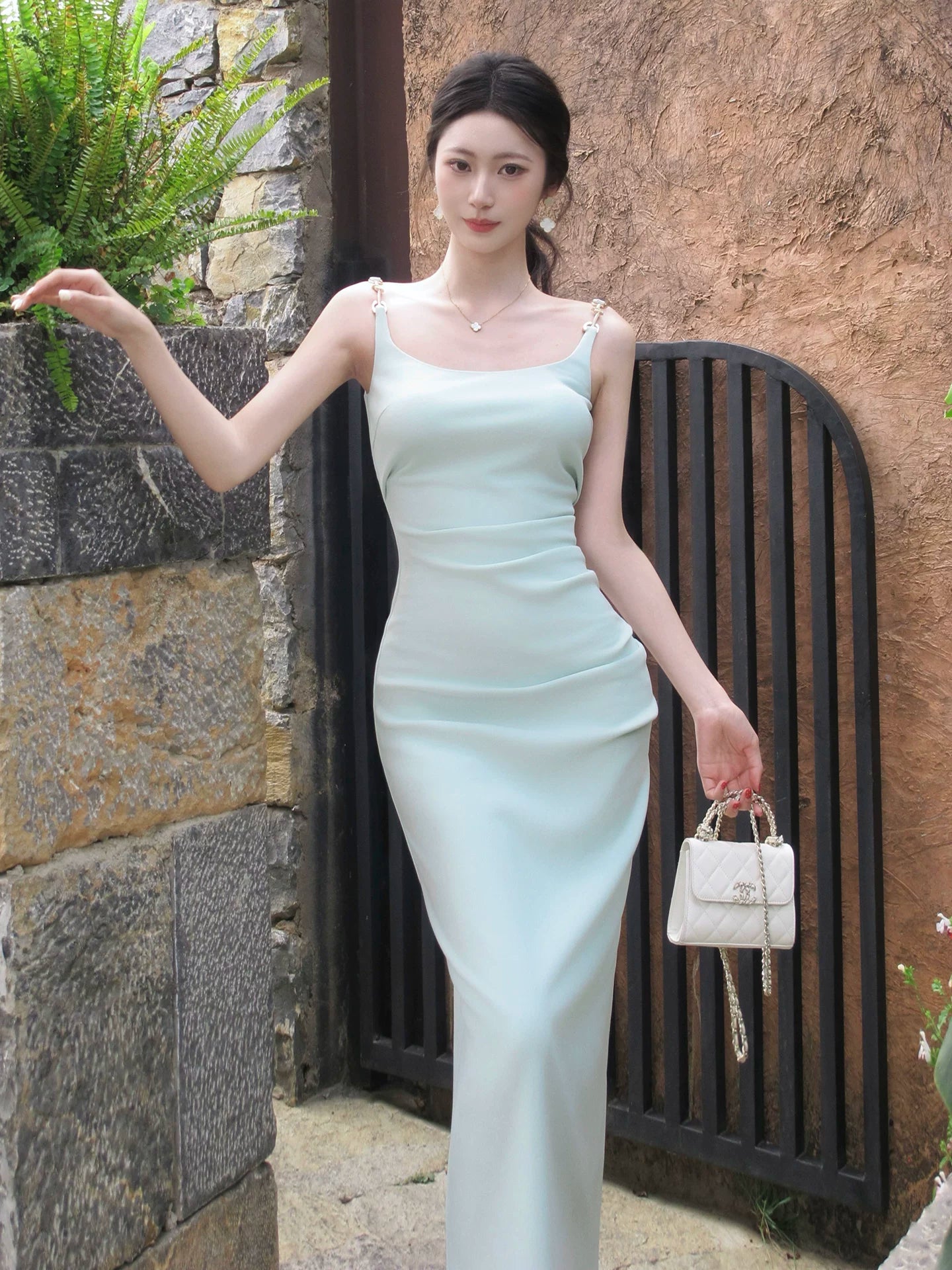 Mint Green Square Neck Sheath Party Dress L153