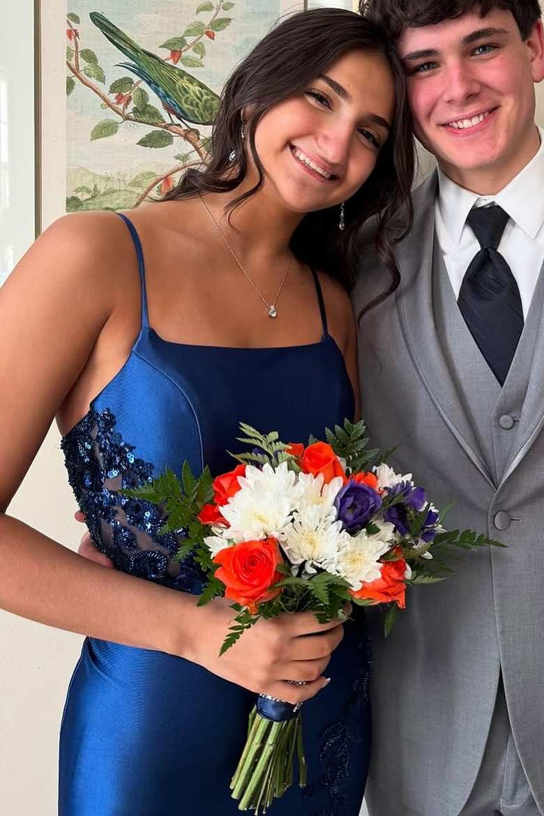 Navy Blue Spaghetti Straps Appliques Mermaid Long Prom Dress With Slit P857