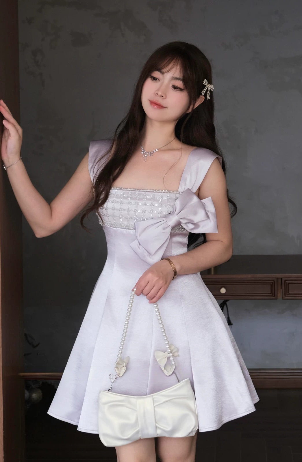 A Line Blue Satin Homecoming Dress Short Birthday Dress with Bow L167