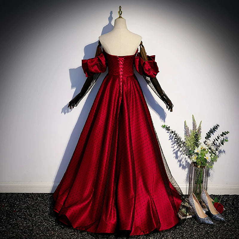 Off The Shoulder A Line Red Prom Dress with Gloves P1262