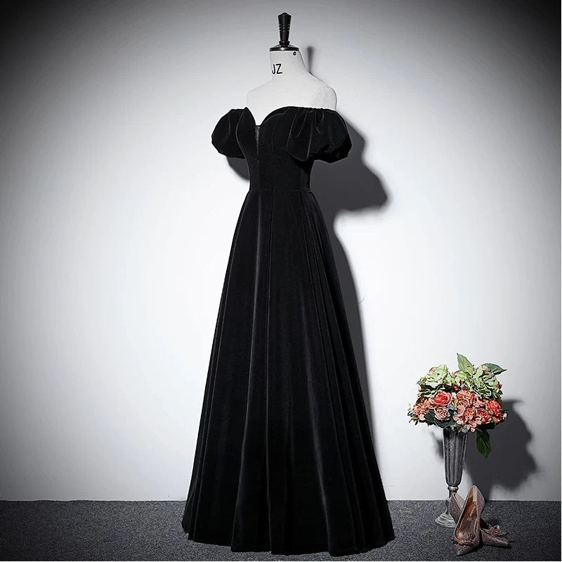 Off The Shoulder Black Velvet Formal Prom Dress P2706