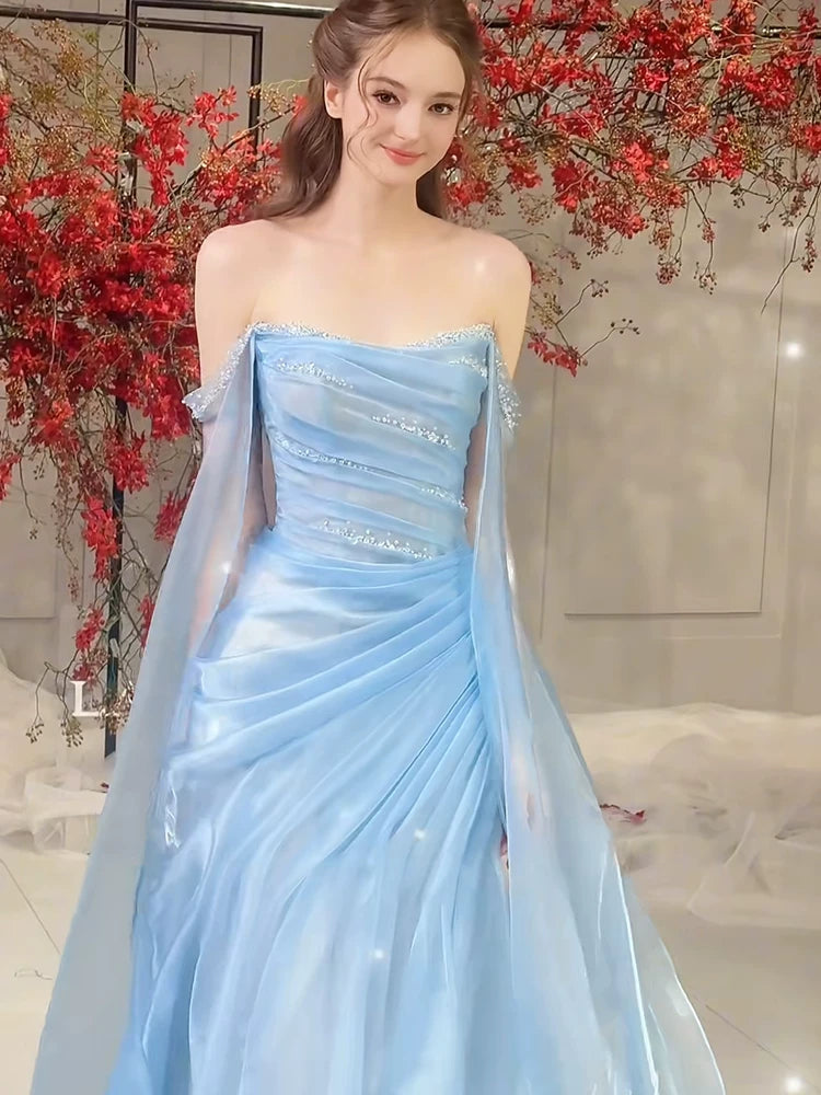 Off The Shoulder Blue Prom Dress Beaded Fairy Birthday Dress P1403