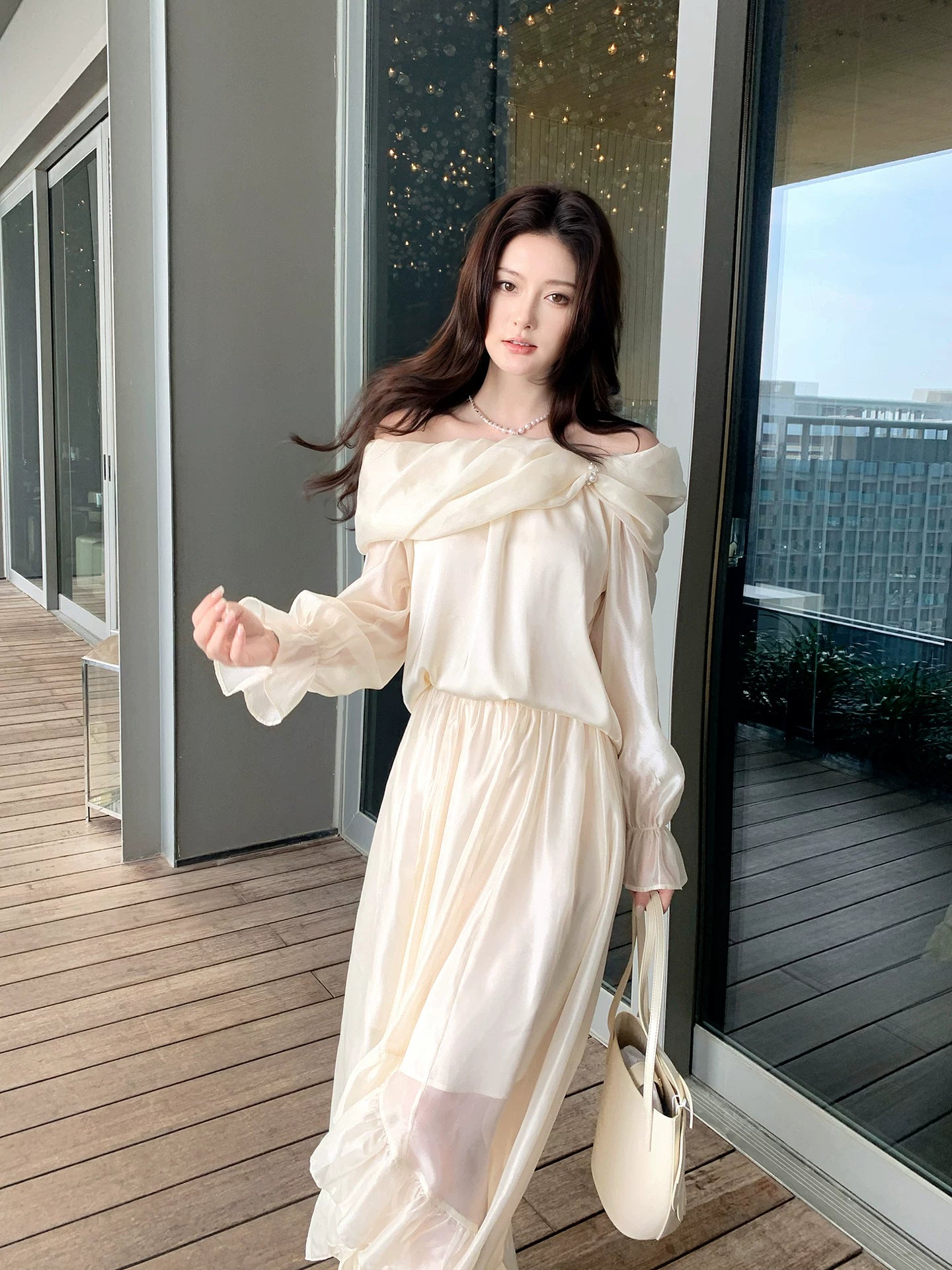 Off The Shoulder Elegant Ruffled Dress Set L138