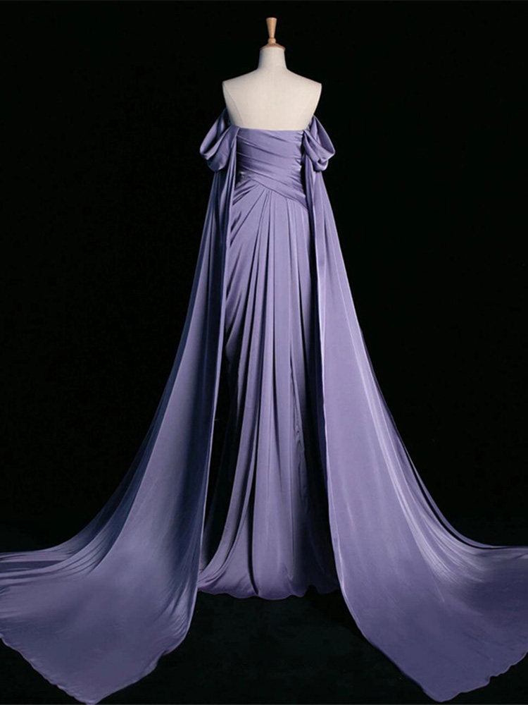 Off The Shoulder Lilac A Line Prom Dress Satin Formal Evening Gown P790