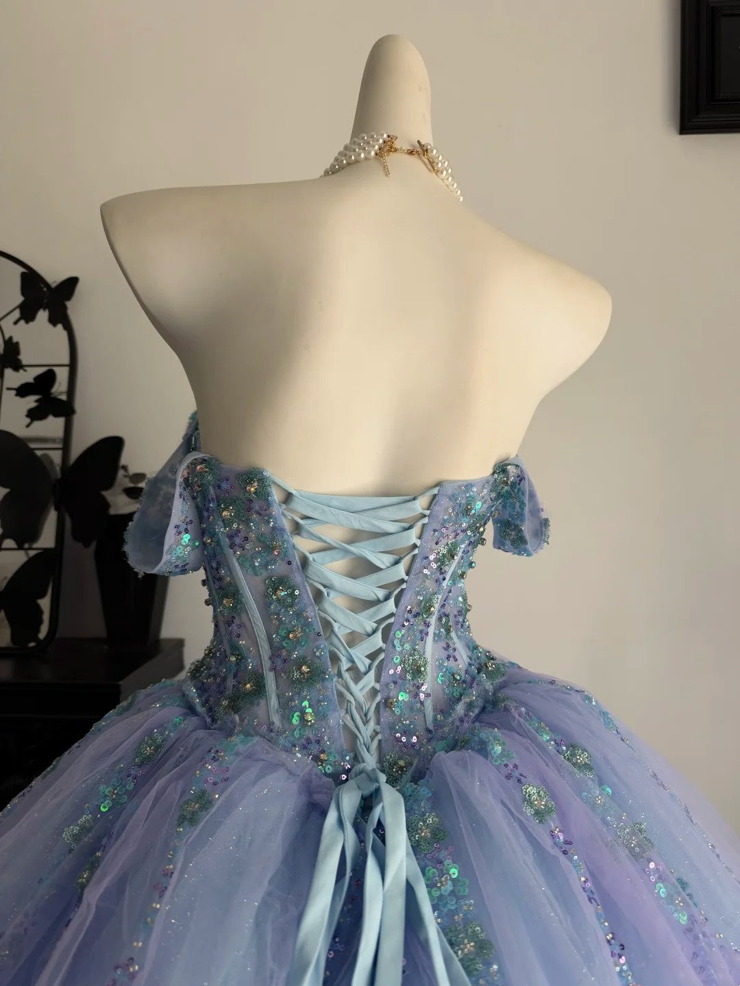 Off The Shoulder Lilac Blue Ball Gown Birthday Dress Quinceanera Dresses P2694