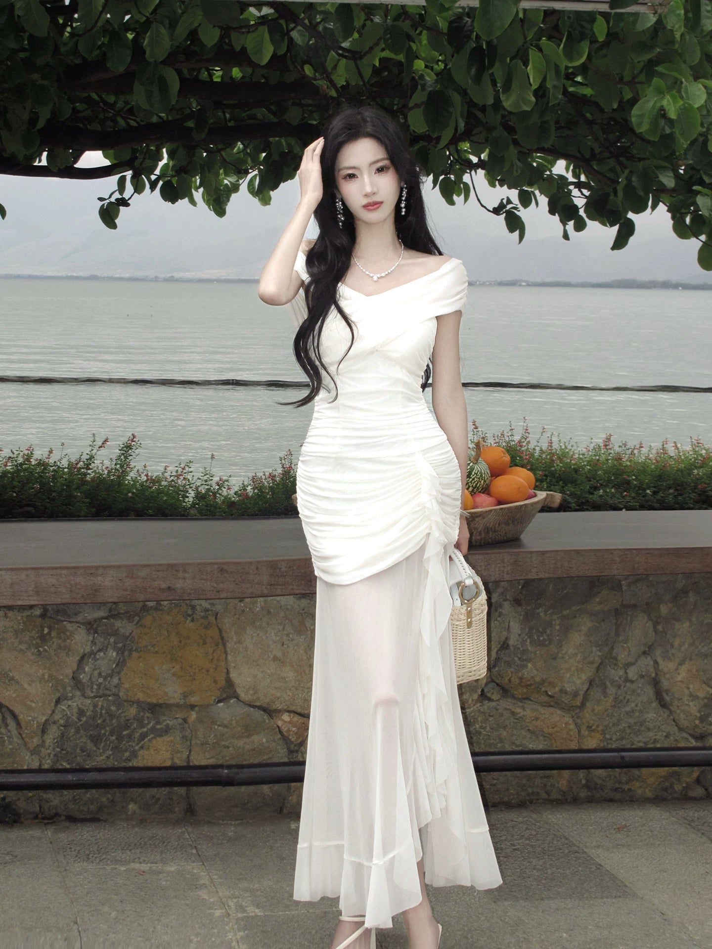 Off The Shoulder Mermaid White Evening Dress Elegant Birthday Dress P1629