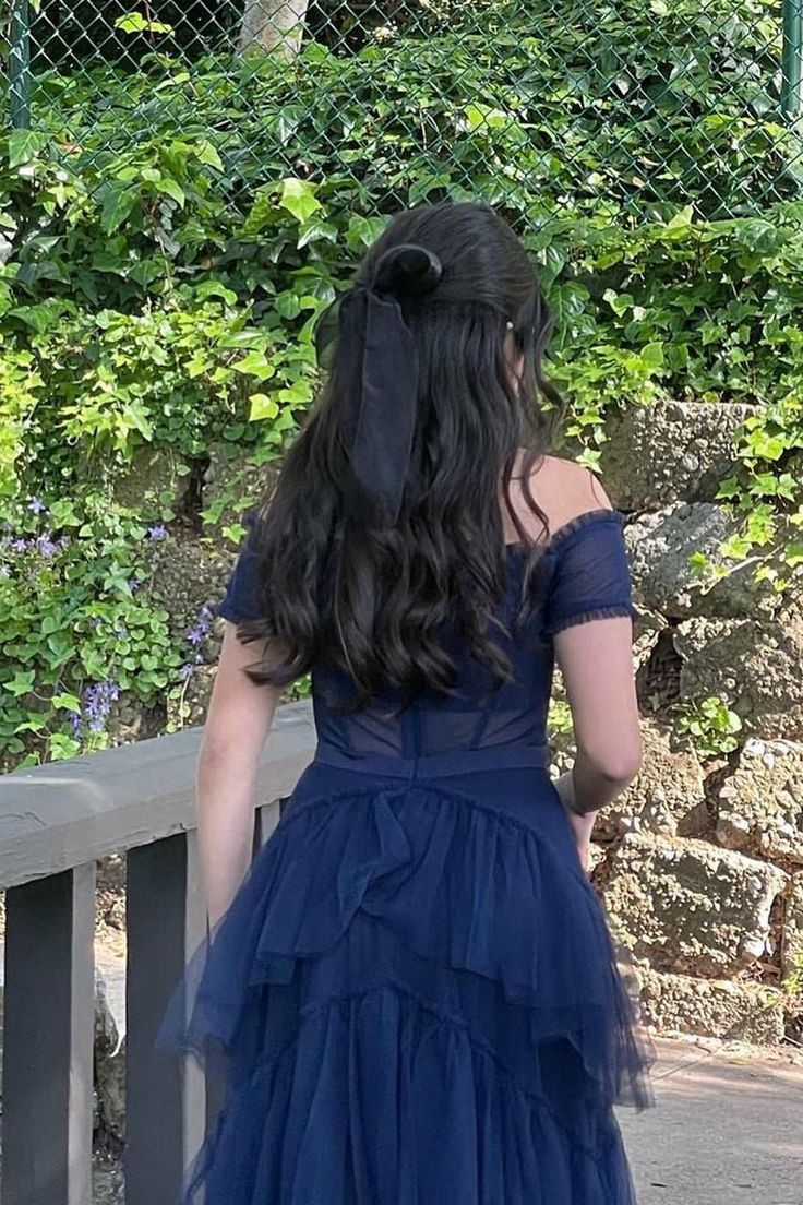 Off The Shoulder Navy Blue Tulle Formal Prom Dress P1039