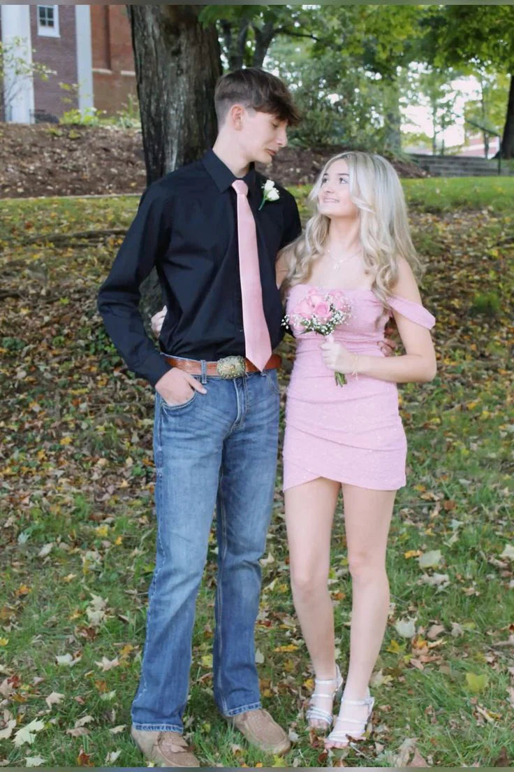 Off The Shoulder Pink Short Homecoming Dress P1348