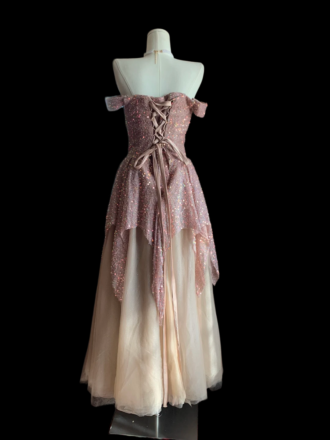 Off The Shoulder Sequins Prom Dress Tulle A Line Evening Dress P805
